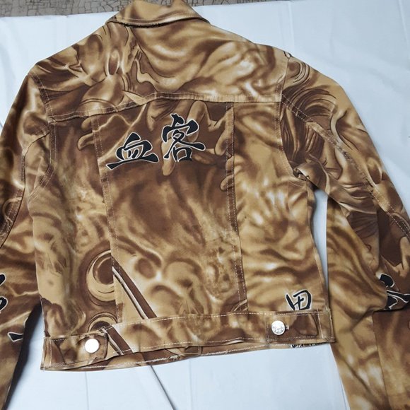 Navi Jeans Vintage Denim Jean Jacket Japanese Anime Design Gold Tie-Dye Size S - Picture 5 of 11